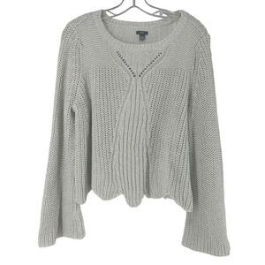 Aerie Sweater Ivory Size L Scalloped Hem Round Neck Flare Sleeve Silver Thread